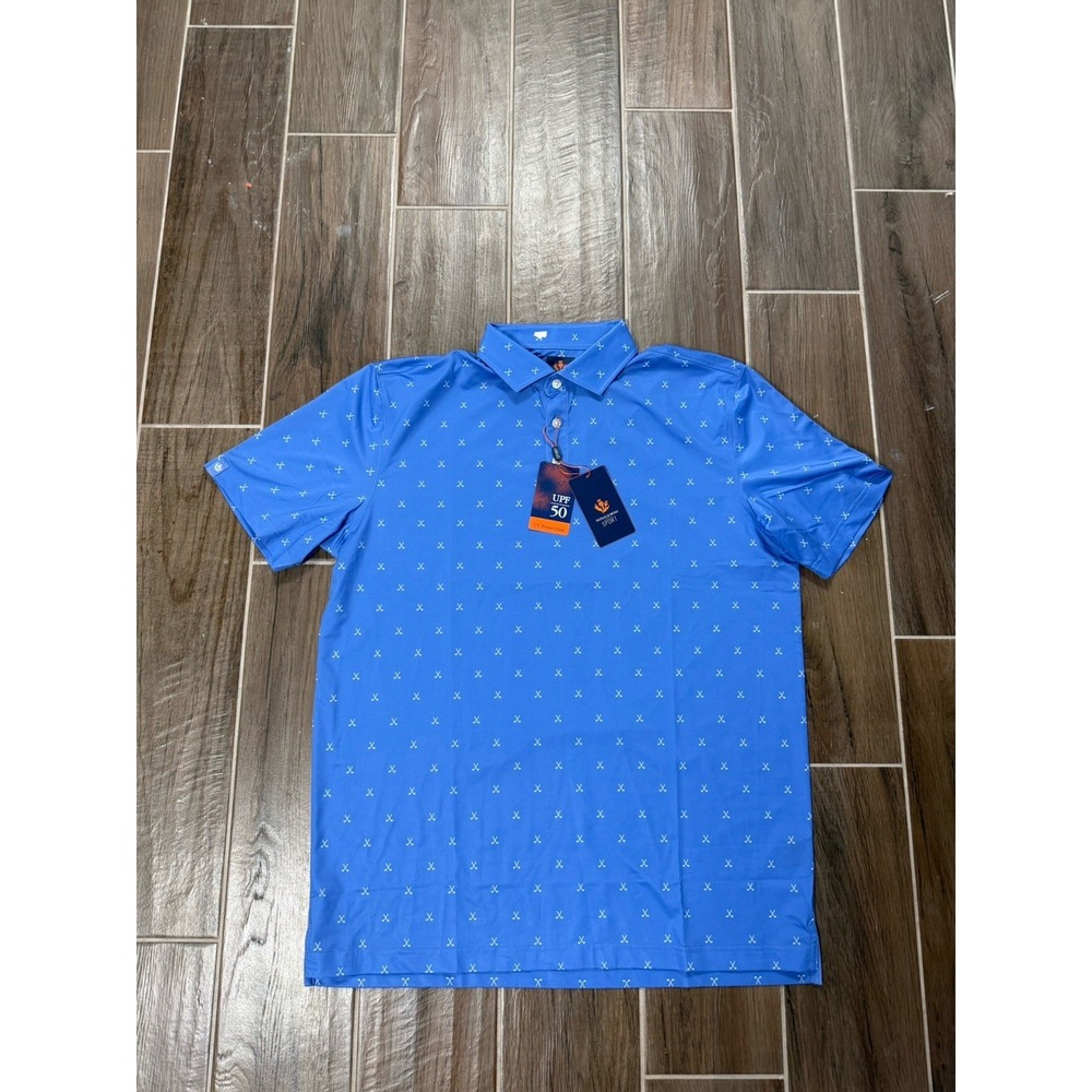 Donald Ross Classic Fit s/s UPF 50 Wicking Polo Sz L Navy-White (Club Print)